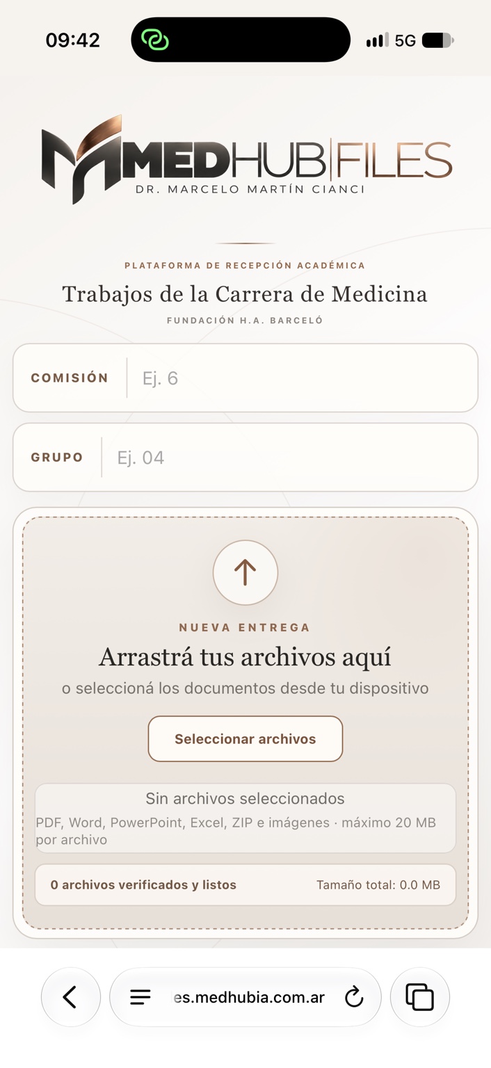 Interfaz real del alumno para entregar archivos