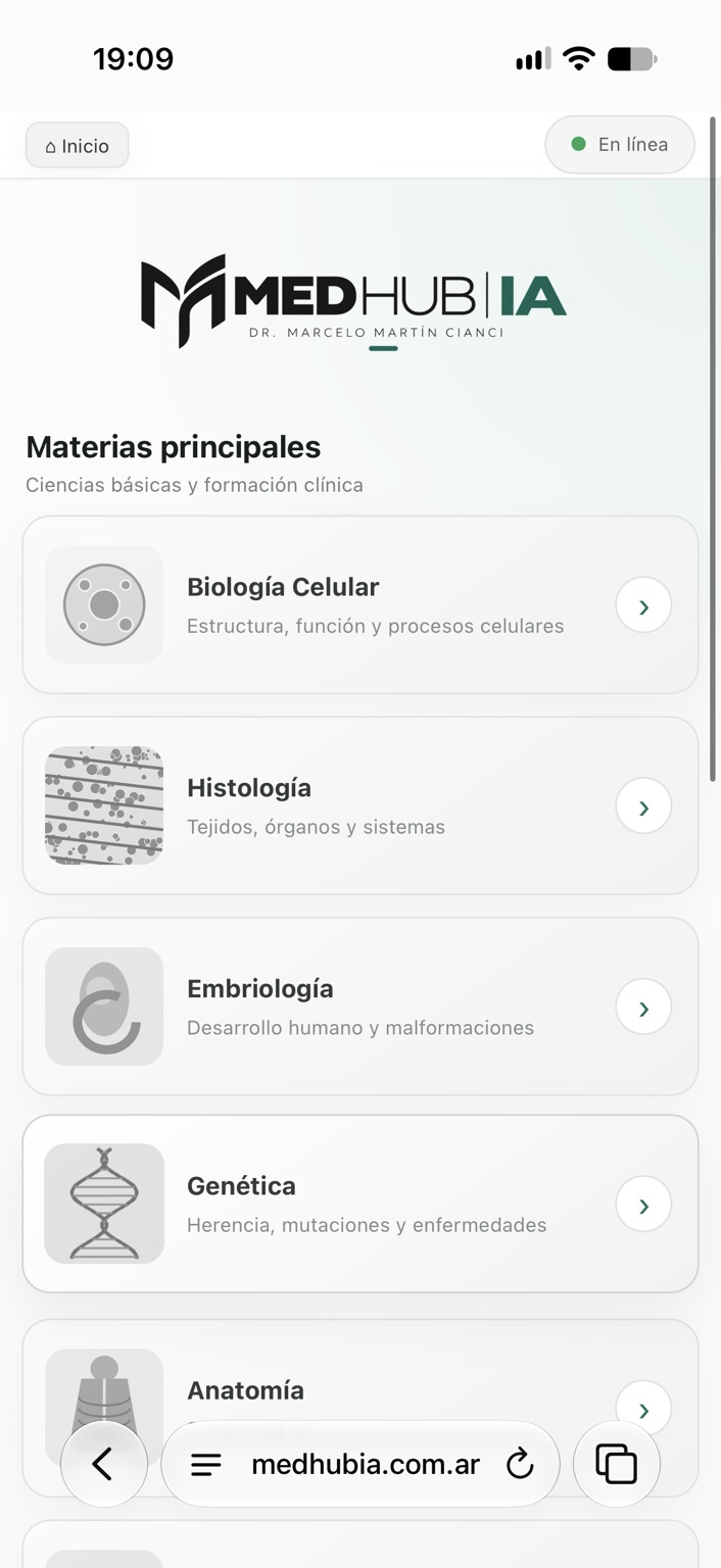 MedHub IA funcionando en iPhone