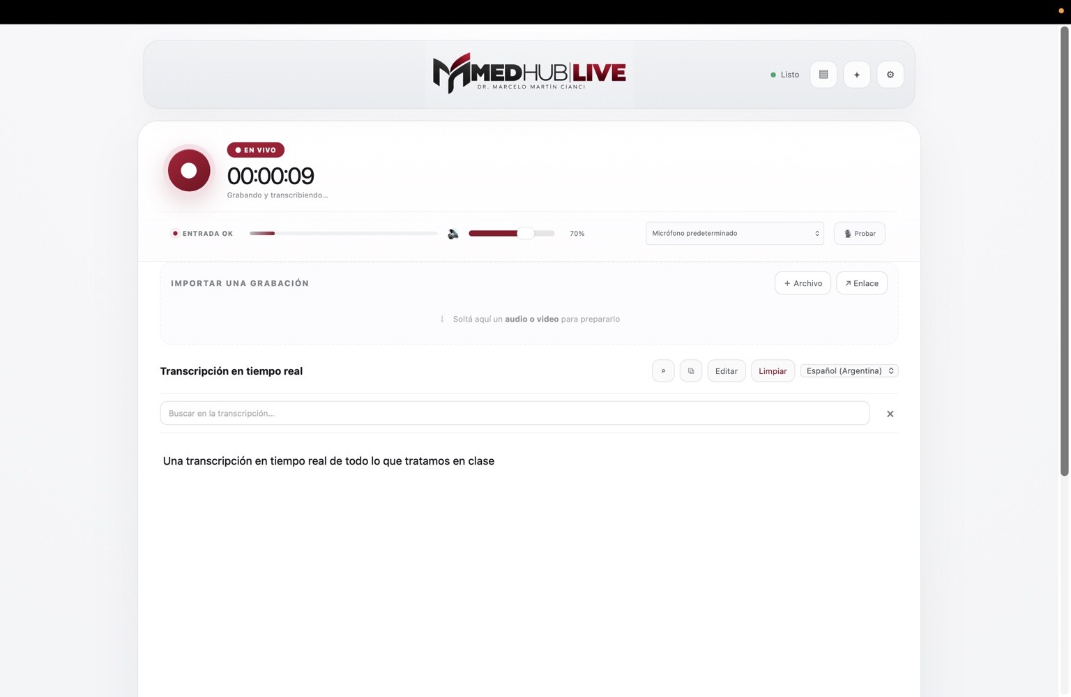 Interfaz de transcripción en tiempo real para alumnos